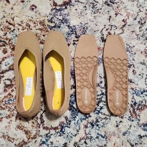 VIVAIA Womens Ballet Flats Brown Tan Square Toe V Cut Size EU 42 US 10.5